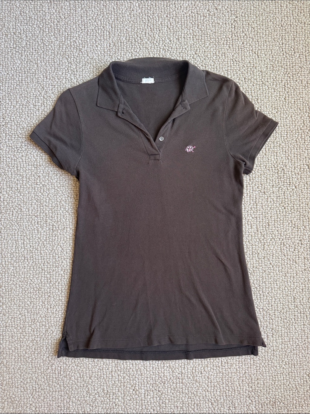 J. Crew Brown Short-Sleeve Polo with Pink Embroidered Logo